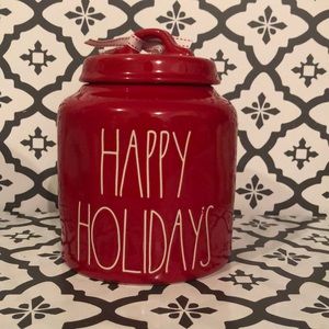 Rae Dunn Red Happy Holidays Jar